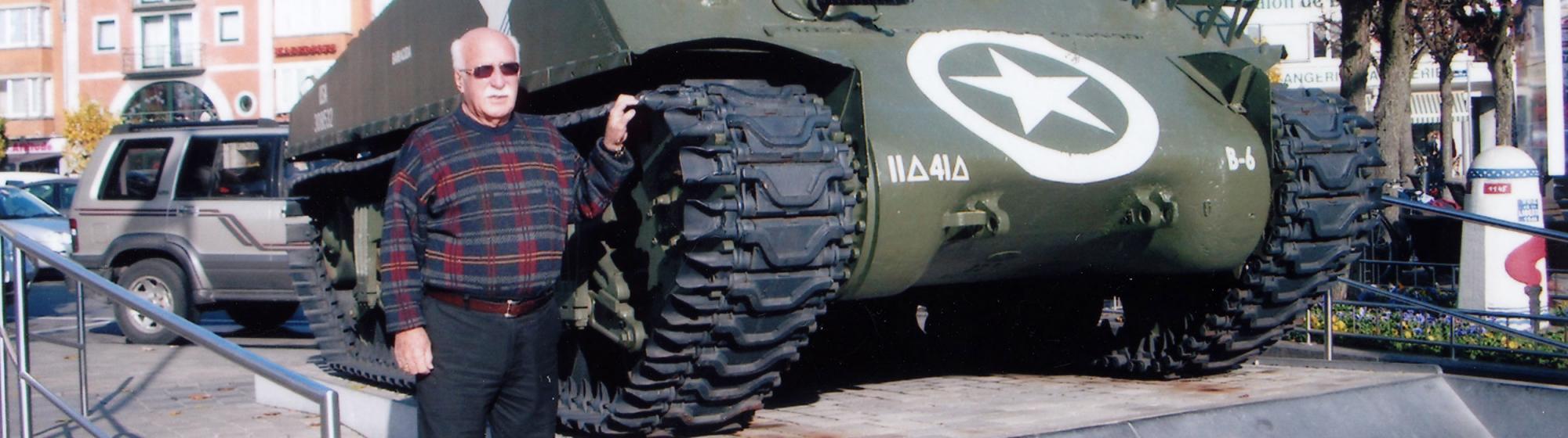 Calvin Van Pelt pictured in front of the tank he commanded. 