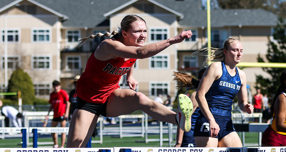 Allyson Hammond '26 races in the 100-meter hurdles at the Rich Allen Classic,