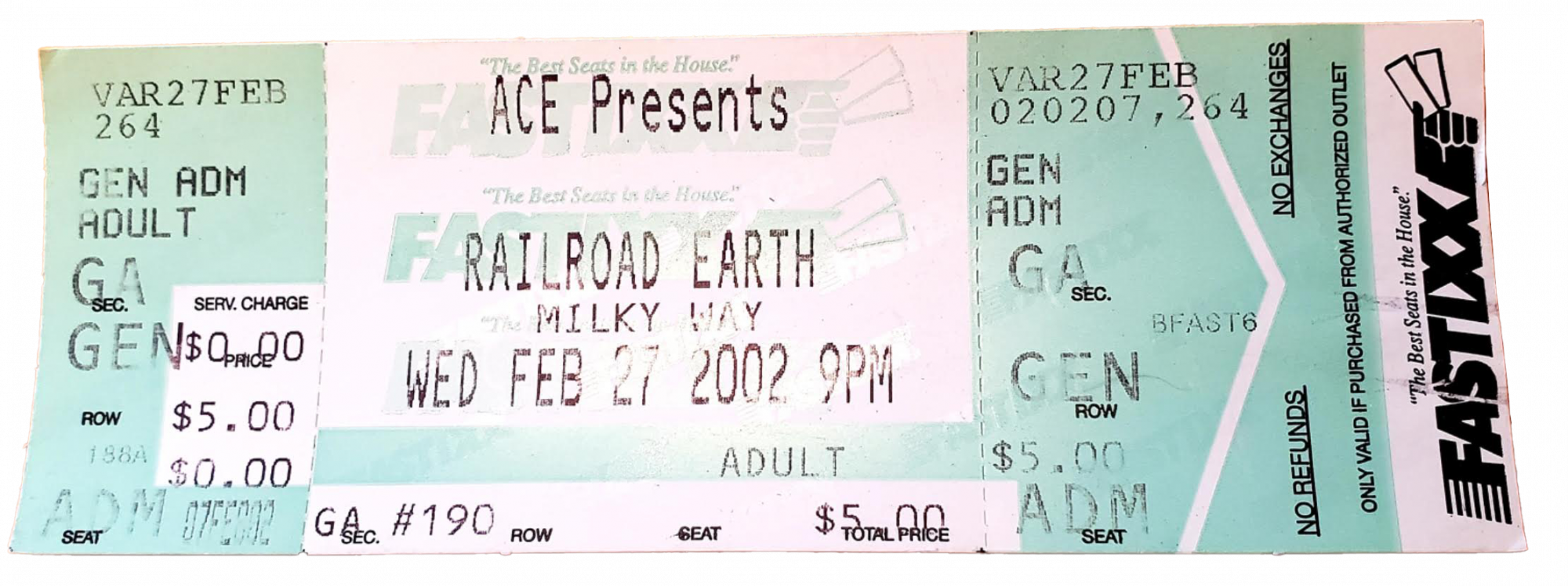 Ticket From Railroad Earth Concert At The Miky Way In 2002