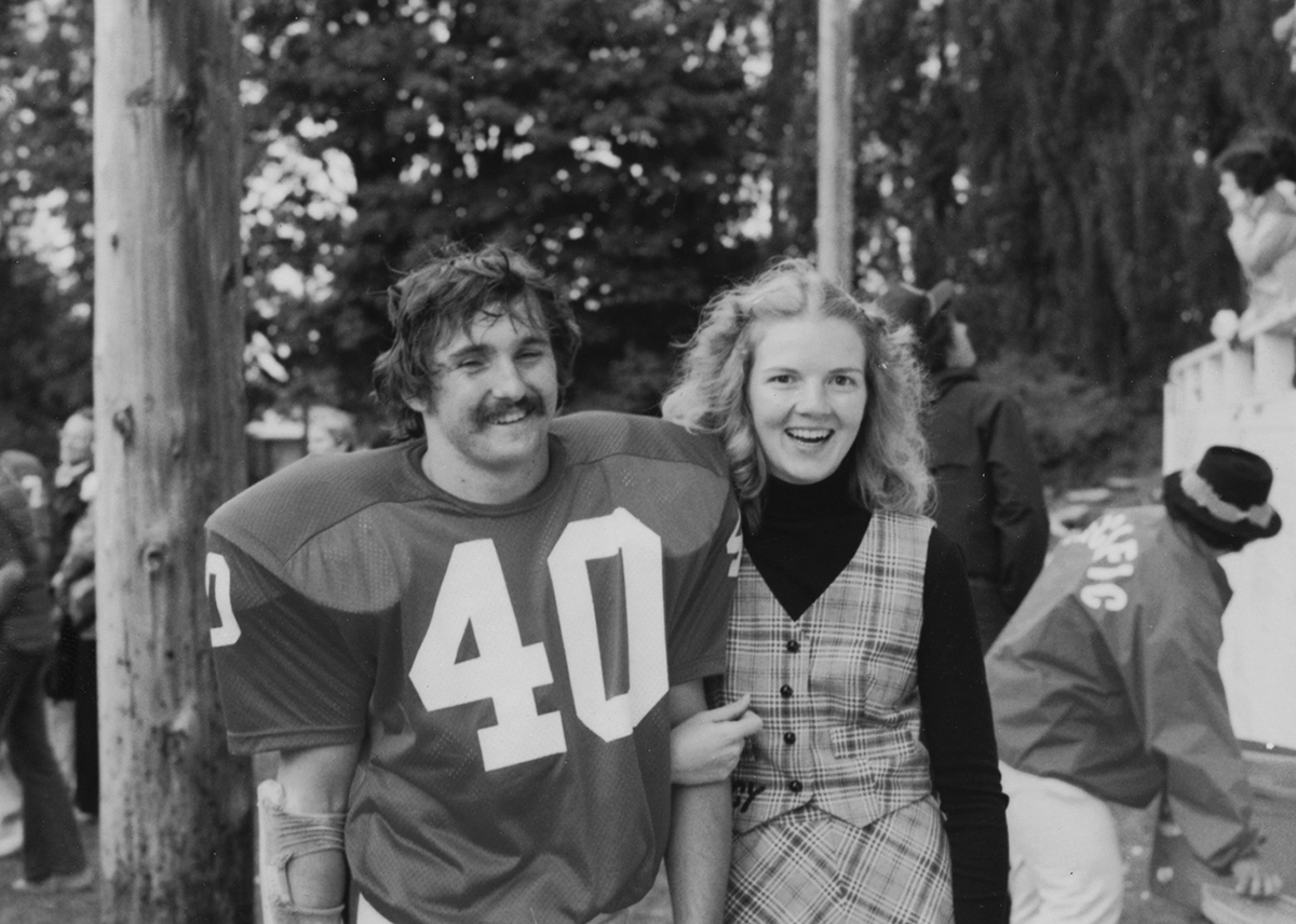 Paul and Nancy pictured in 1974, on campus. 