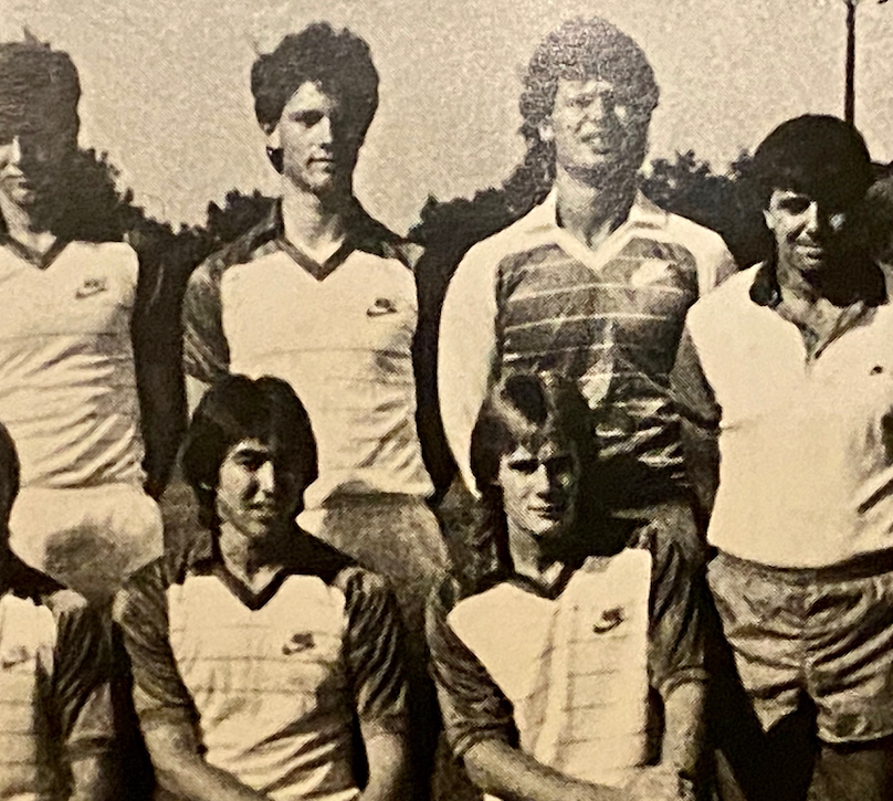 Jimmy Conway, right, with the 1986-87 Pacific soccer team