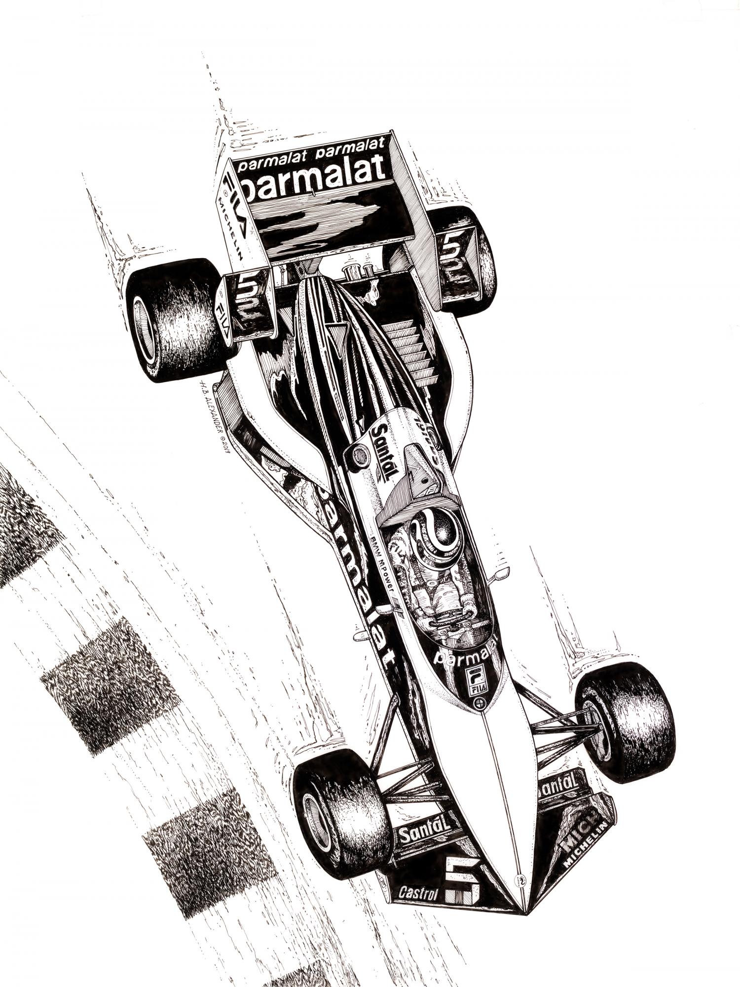 "Brabham" Drawing by Hugh Barkalow Alexander