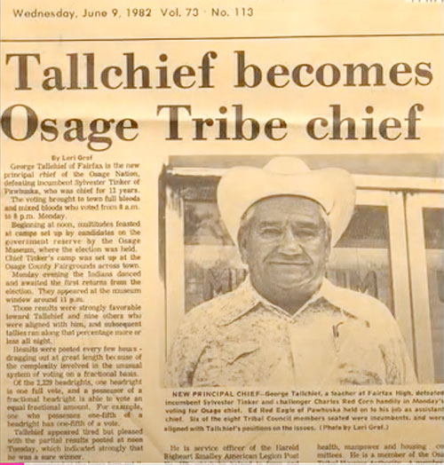 George Tall Chief Elected Chief Newspaper Clipping