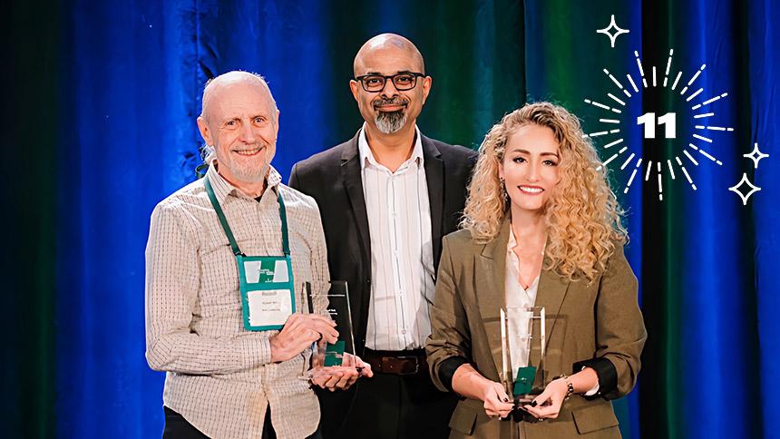 Filmmakers pose with awards