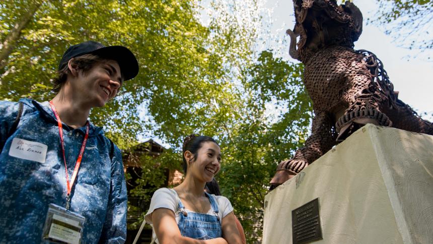 Two students tour Pacific University's Forest Grove campus during Oregon Private College Week.