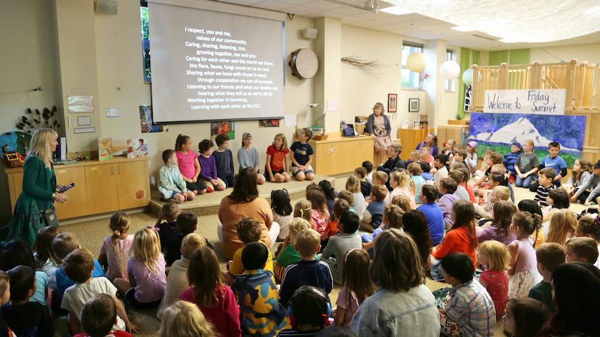 Students gather together for whole-school celebration.