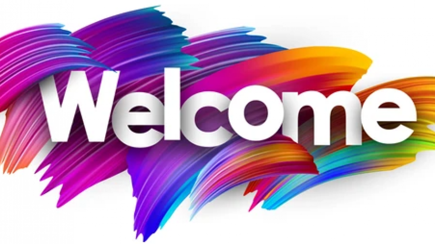 Welcome on rainbow background