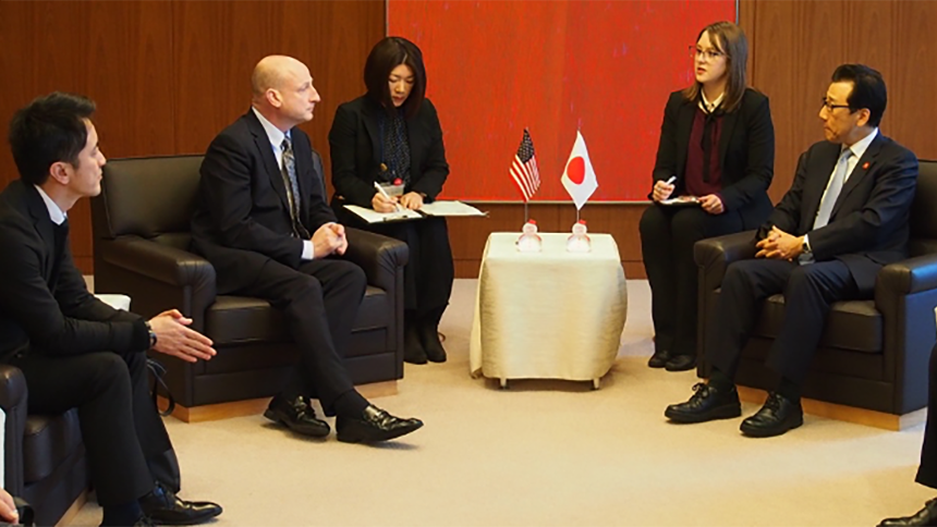 Leah Klaas '16, center right, assists with a high-level meeting with the City of Sapporo