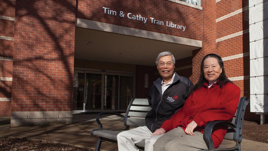 Tim & Cathy Tran on Campus, Tran Library Dedication