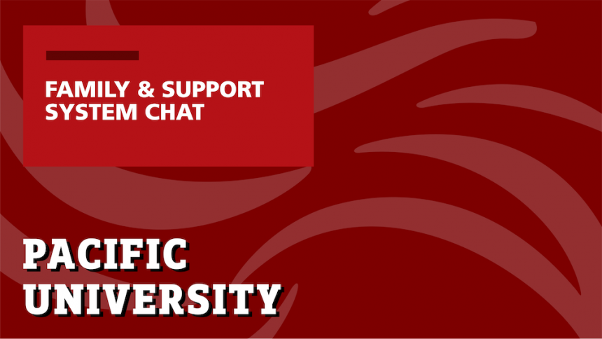 Red background with text that reads 'Family & Support System Chat'