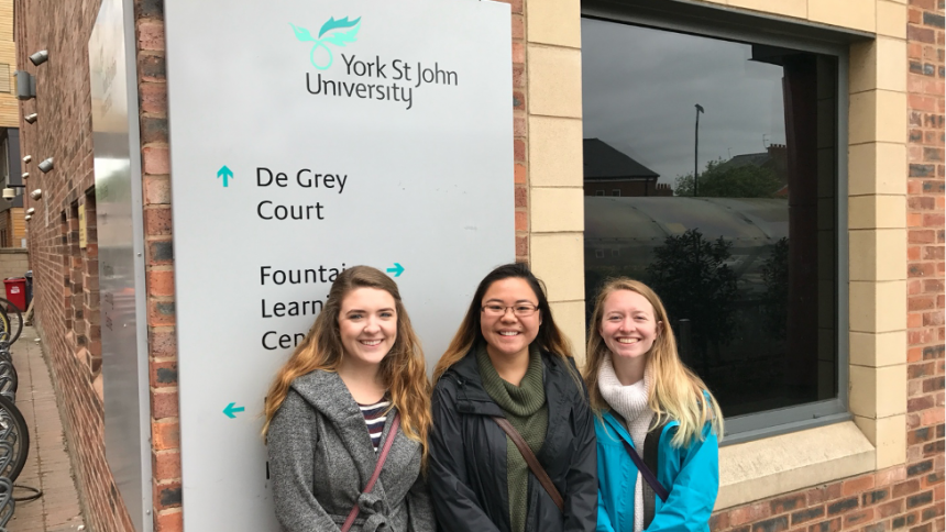 Erin Stuhldreher ’18, Stephanie Misaki ’18 and Darcy Christofferson ‘18 at York St John in 2017