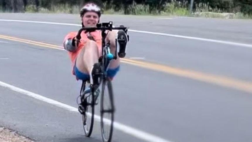Rob DeCou Riding Recumbent Bicycle
