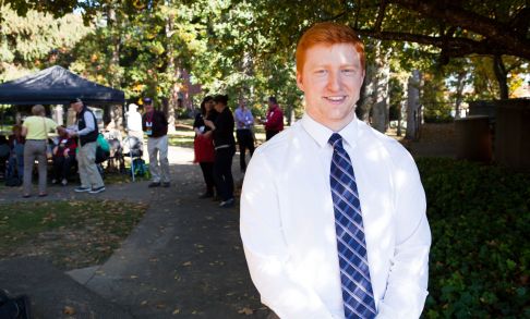 Ian Cheslock OD '21 wrote his grandfather's name in the wet concrete.