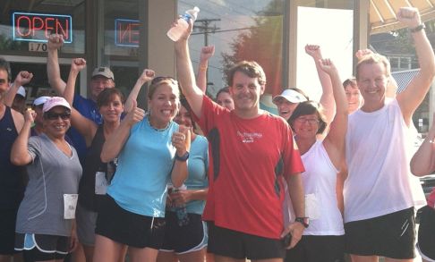 People cheering after race