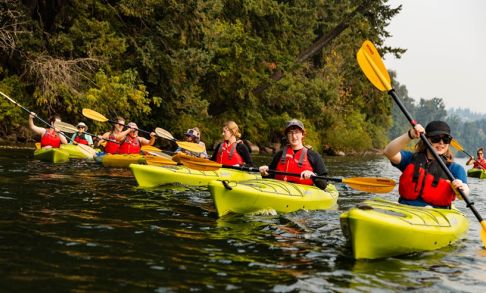 Kayaks On The Willamette River During An Adventures Without Limits Trip