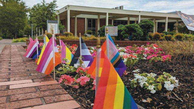 Rainbow flags on campus