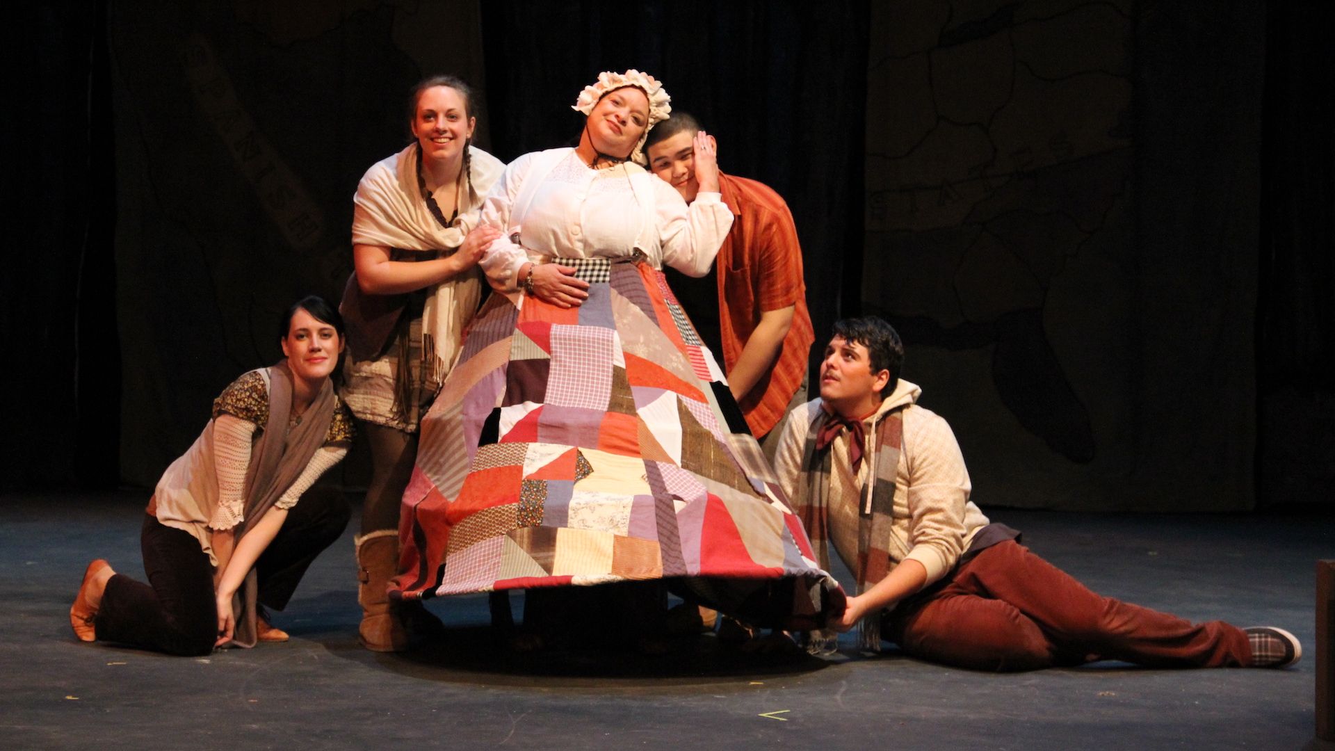 Pacific applied theatre students on stage in a play