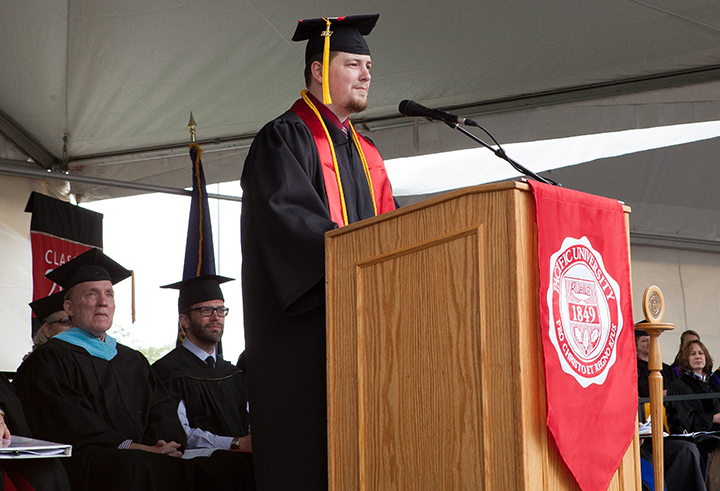 Evan Carlson delivers a commencement address