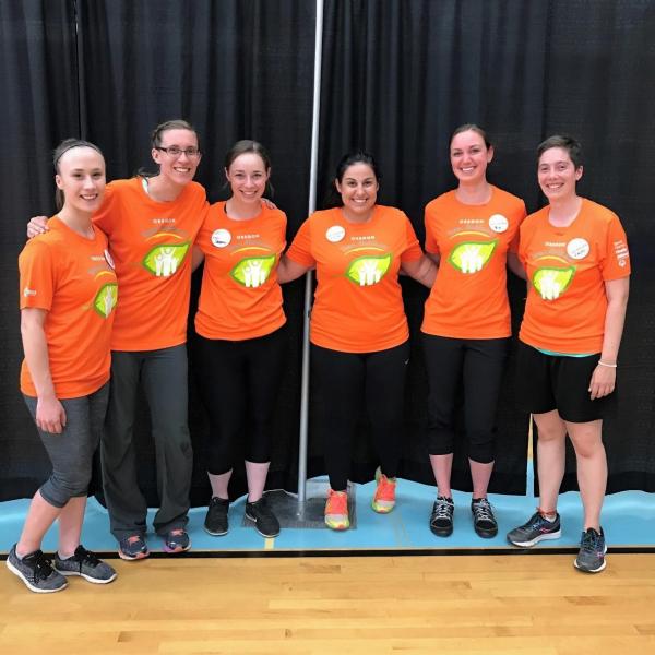 Six physical therapy students pose at Special Olympics Summer State Games